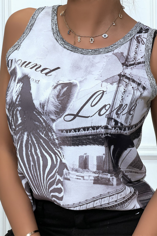 Gray tank top with illustration - 4