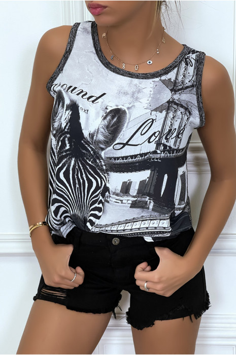 Black tank top with illustration - 1