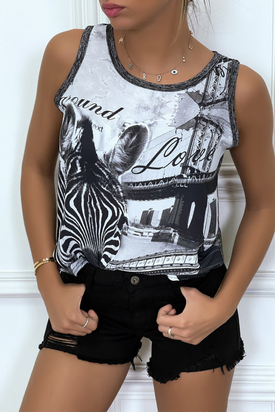 Black tank top with illustration - 1