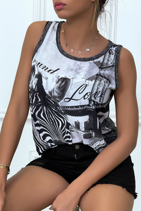 Black tank top with illustration - 4