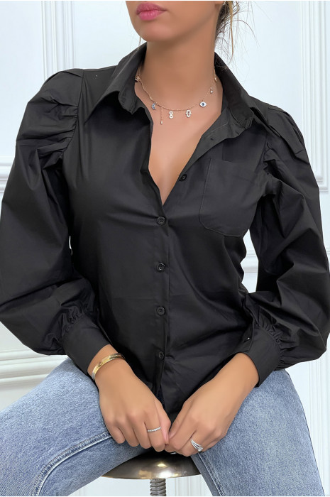Chemise noire avec manches longues bouffantes - 2