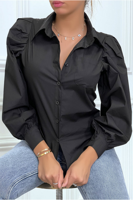 Chemise noire avec manches longues bouffantes - 3