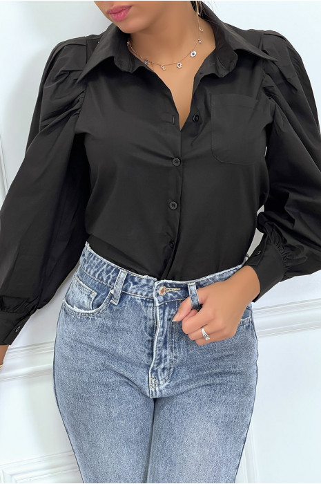 Chemise noire avec manches longues bouffantes - 4