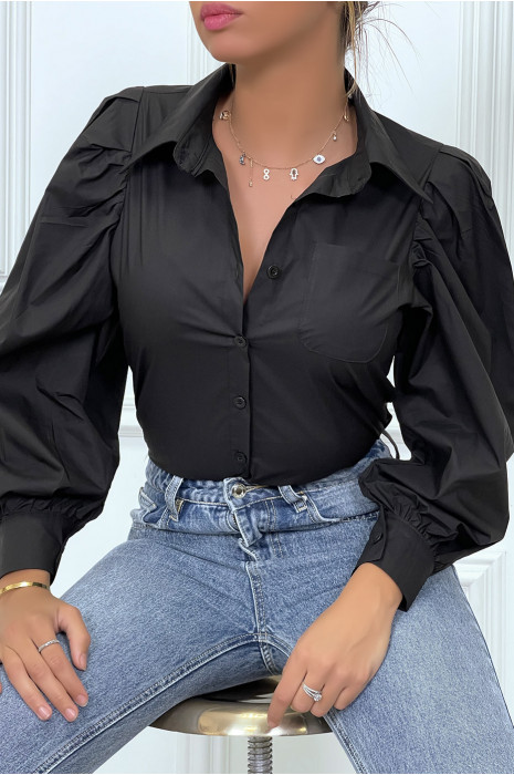 Chemise noire avec manches longues bouffantes - 5