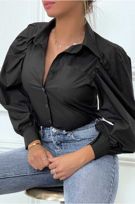 Chemise noire avec manches longues bouffantes - 6