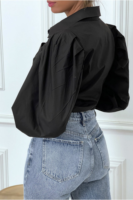 Chemise noire avec manches longues bouffantes - 7