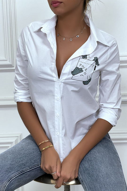 Wit overhemd met lange mouwen en print - 1