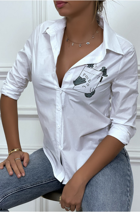 Chemise blanche à manches longues avec imprimé - 2