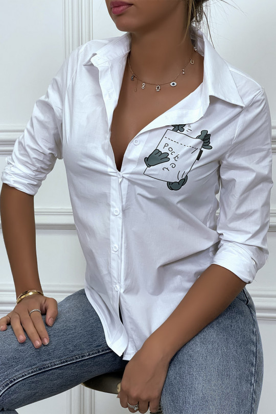 Wit overhemd met lange mouwen en print - 2