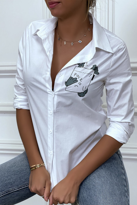 White long-sleeved shirt with print - 3