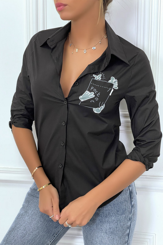 Black long-sleeved shirt with print - 1