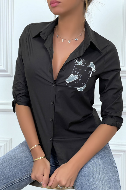 Black long-sleeved shirt with print - 2