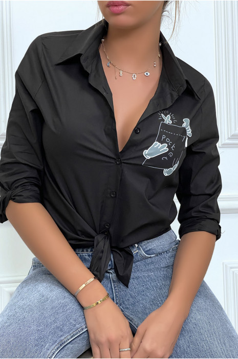 Black long-sleeved shirt with print - 4