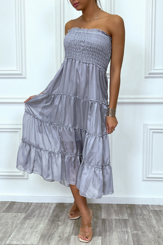 Lange grijze jurk met transparante sluier - 2