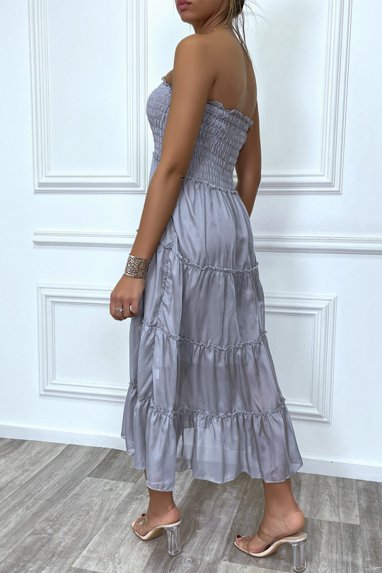 Lange grijze jurk met transparante sluier - 5