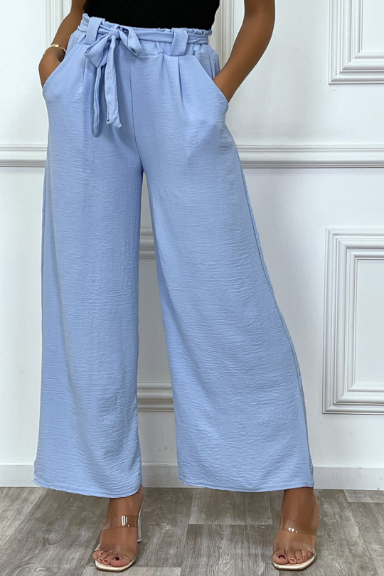 Very trendy belted turquoise palazzo pants - 1