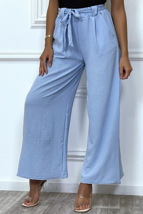 Very trendy belted turquoise palazzo pants - 2