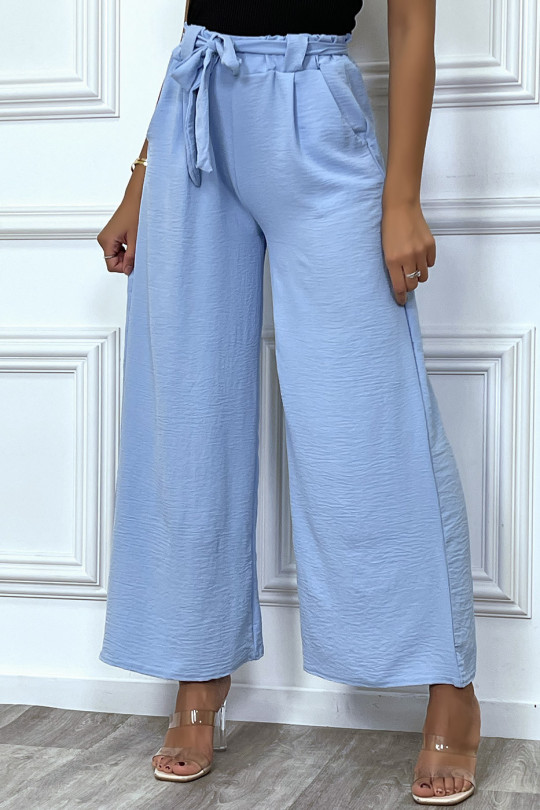 Very trendy belted turquoise palazzo pants - 3