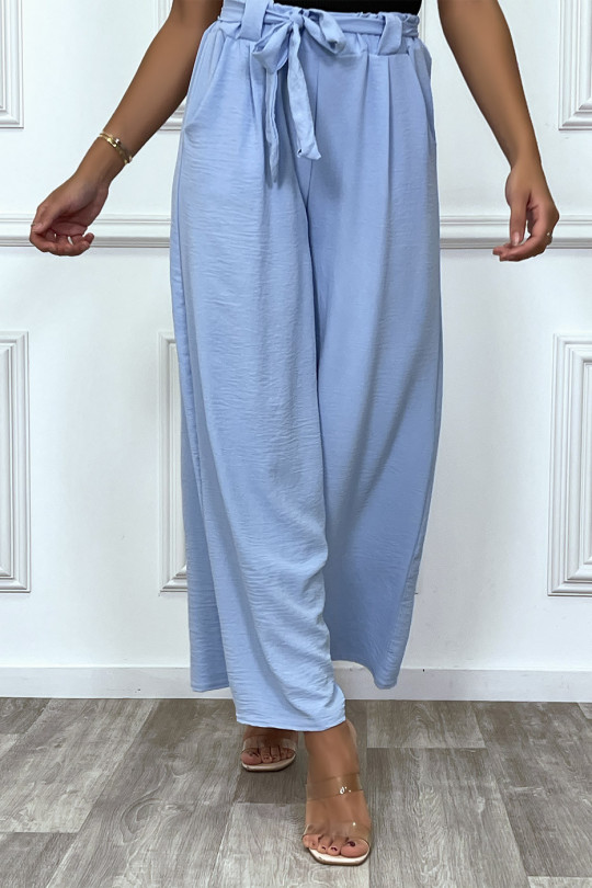 Very trendy belted turquoise palazzo pants - 4