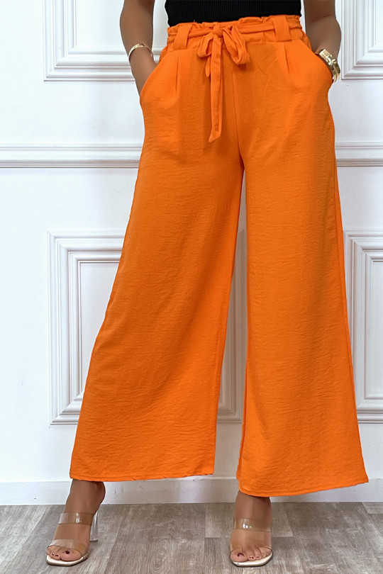 Pantalon palazzo orange ceinturé, très tendance - 1