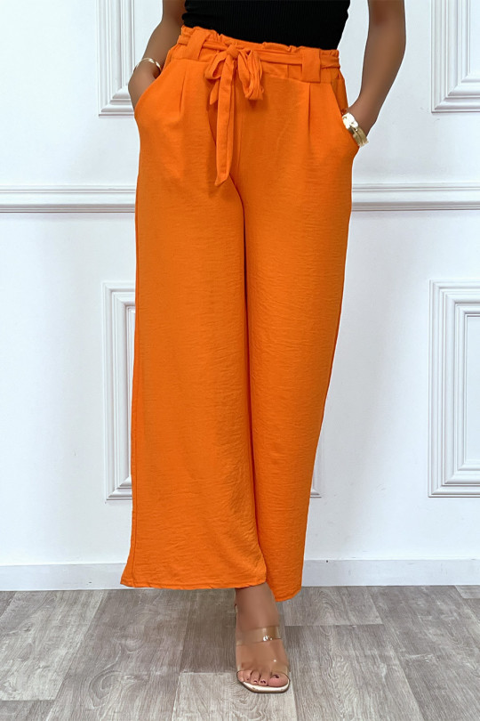 Pantalon palazzo orange ceinturé, très tendance - 4