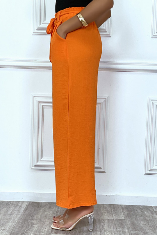 Pantalon palazzo orange ceinturé, très tendance - 5