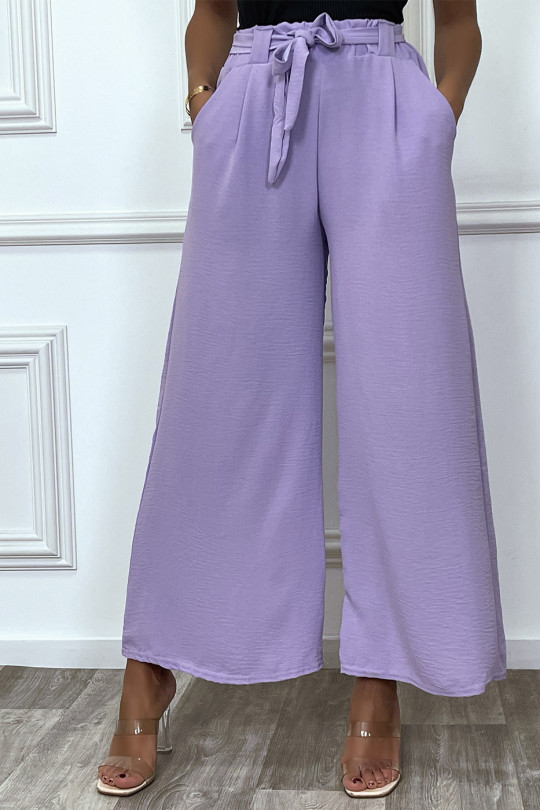 Pantalon palazzo lila ceinturé, très tendance - 2