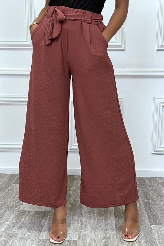 Very trendy belted cognac palazzo pants - 1