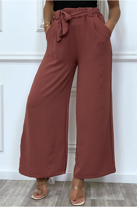Bow Belted Palazzo Trousers Very Trendy Belted Cognac Palazzo Pants