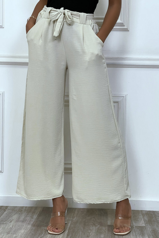 Belted beige palazzo pants, very trendy - 1