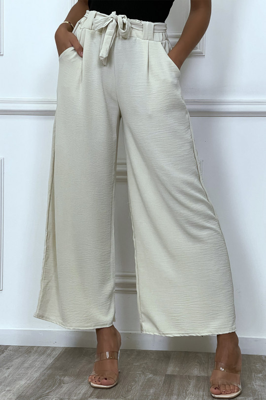 Belted beige palazzo pants, very trendy - 3