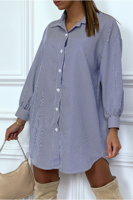 Chemise bleu marine longue et oversize à rayures - 3