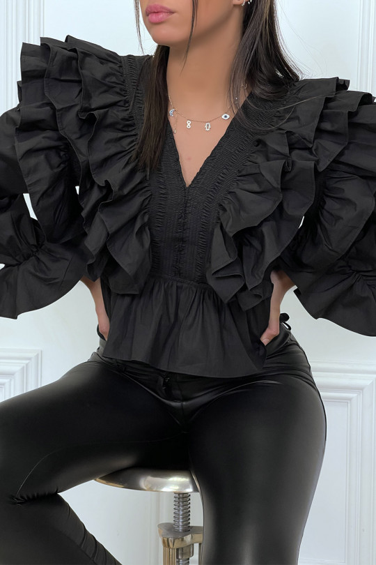 Black frilly blouse blouse - 3