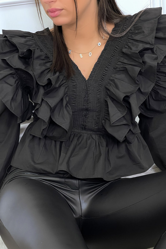 Zwarte blouseblouse met stroken - 5