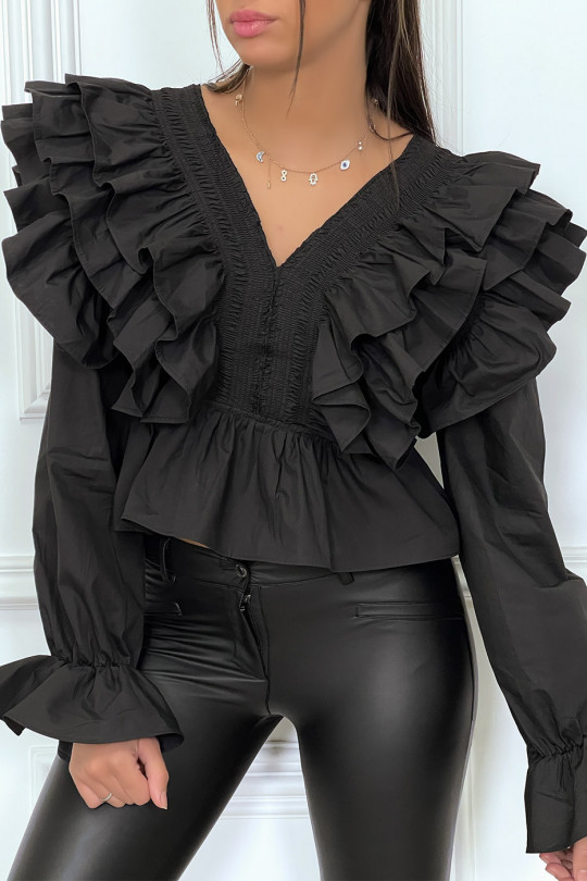 Black frilly blouse blouse - 7