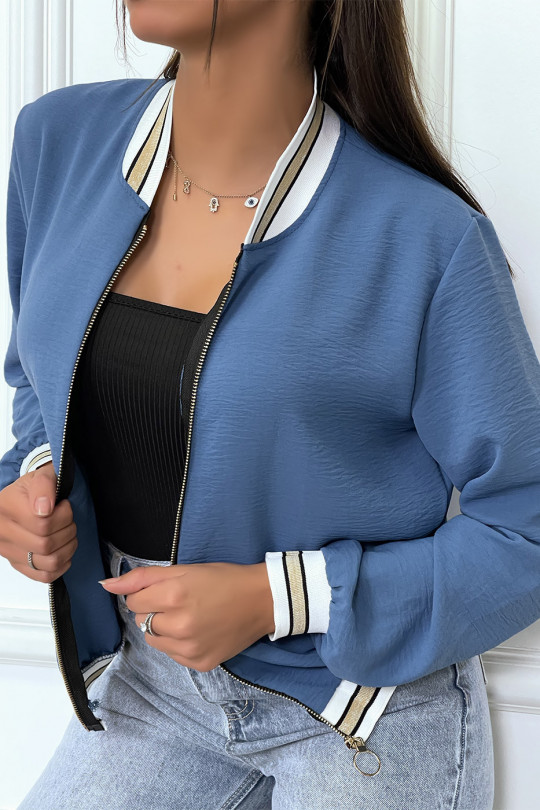 Light blue fluid jacket with zip and gold trim - 6