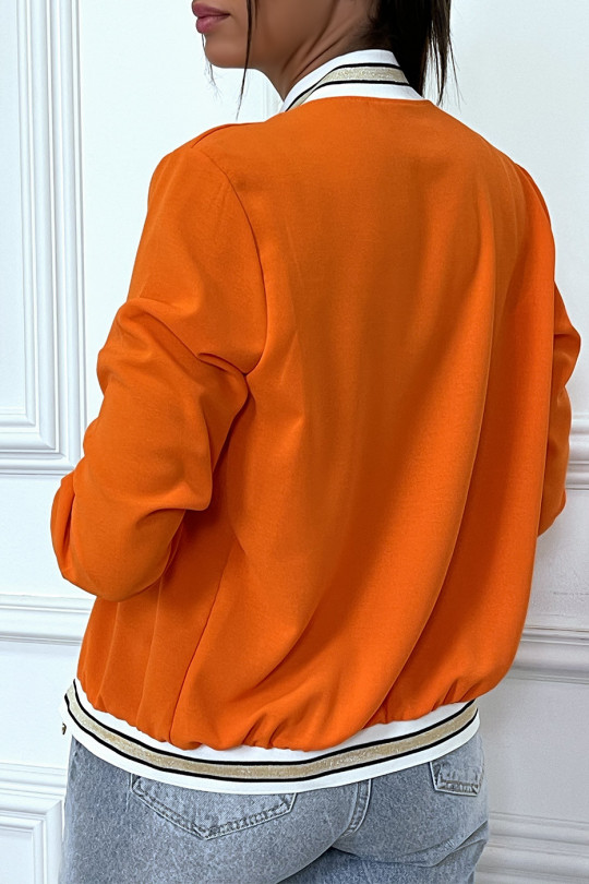Veste fluide orange légère à zip et bordure dorée - 1