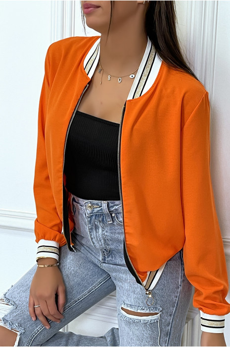 Veste fluide orange légère à zip et bordure dorée - 2