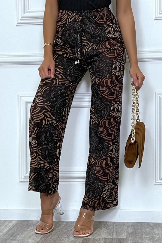 Burgundy palazzo pants with floral pattern - 4
