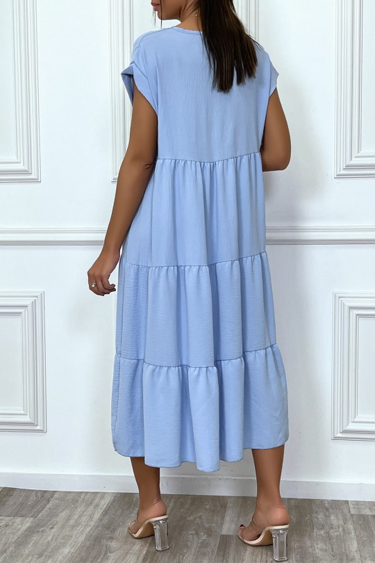 Lange en losse turquoise jurk - 3