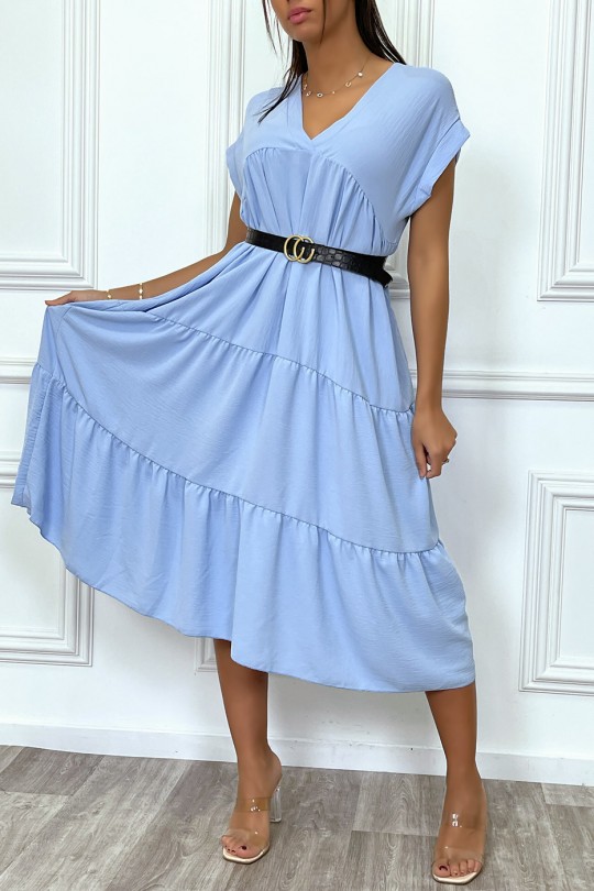Lange en losse turquoise jurk - 4