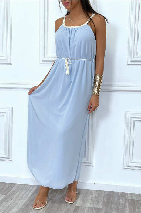 Robe longue bleu turquoise style bohème - 1