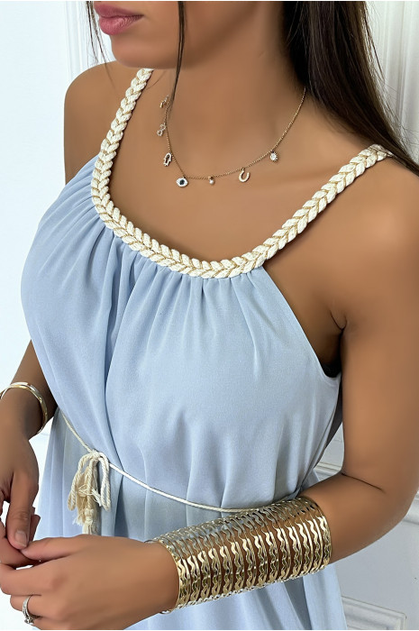 Robe longue bleu turquoise style bohème - 4