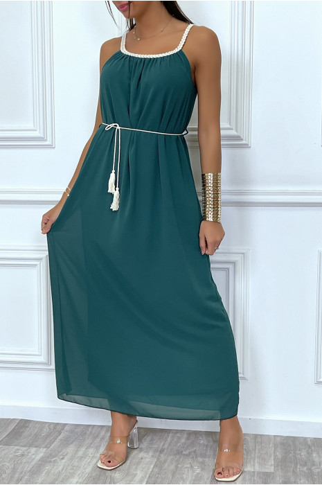 Robe longue vert sapin style bohème - 1