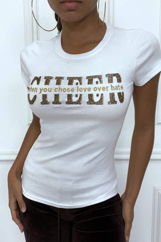 White t-shirt with golden writing - 1