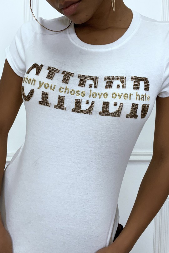 Tee-shirt blanc avec écriture dorée - 2