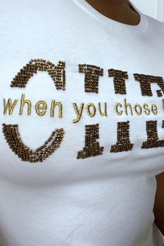 White t-shirt with golden writing - 3