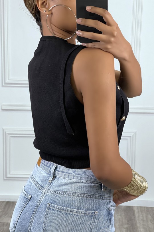 Black cropped tank top with gold buttons - 4