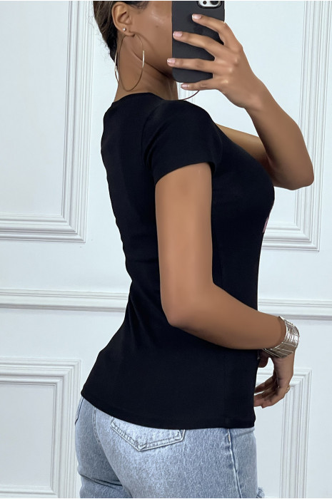 Zwart T-shirt met roze lovertjes opschrift - 4