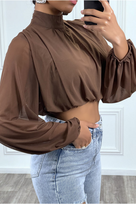 Crop top  bouffant marron à manches longues - 5